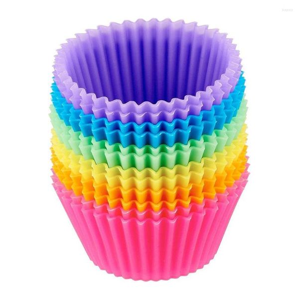 Stampi da forno 12 pezzi / set Stampi per dolci in silicone Stampi per muffin a forma rotonda Stampi per cupcake Utensili per la decorazione fai da te Strumenti per la decorazione fai da te