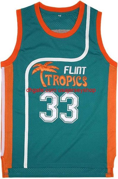 BOROLIN Herren-Basketballtrikot Nr. 33 Jackie Moon Flint Tropics 90er S-5XL GRÜN