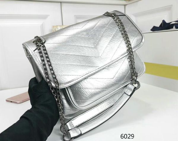Moda Tasarımcı Bagswomen lüks omuz çantası markası niki şekil tasarımcısı dikiş deri süet kadın çapraz çantaları metal zincir flep messenger çanta çanta 7233