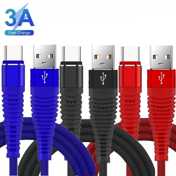 1m 2m 3m 3A Hızlı Şarj Kabloları Samsung S22 S20 XIAOMI için Mikro USB Kablosu Tip USB-C Kablo Veri Senkronizasyon Şarj Corj