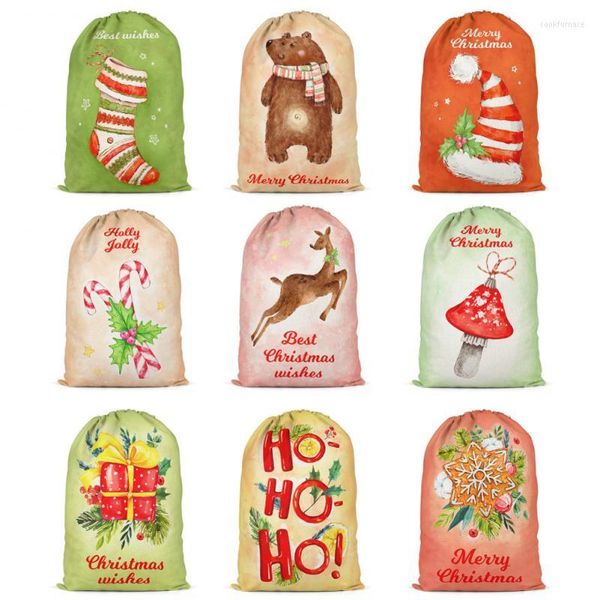 Weihnachten Dekorationen Aquarell Geschenk Tasche Kordelzug Lagerung Weihnachten Candy Box Chinesischen Stil Santa Sack Hause Jahr 2022 Liefert