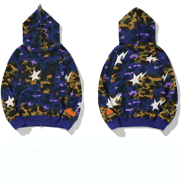 Designer Shark Herren-Sweatshirt-Kapuzenmantel mit Reißverschluss, warme Jacken, Big Abc Felpa Camo Sudadera Hooded Coa, Größe M-XXXL, Farbe Weiß