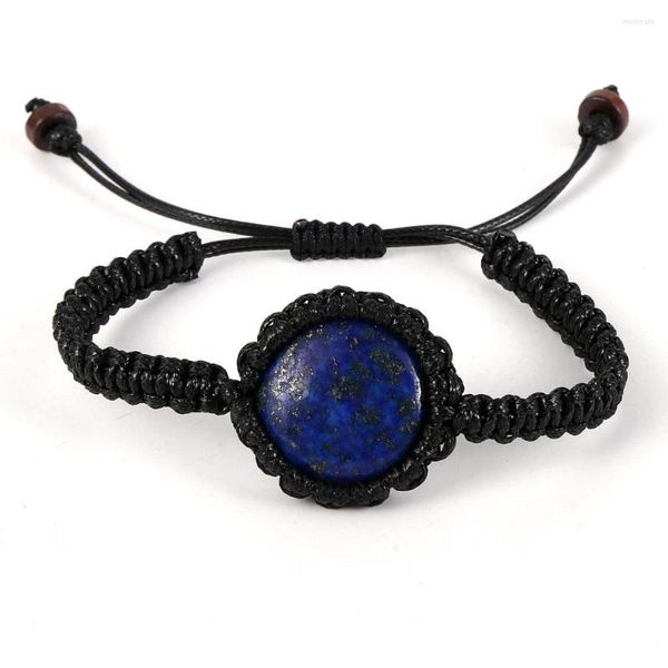 Braccialetti con ciondoli Pietra naturale Rotonda Lapislazzuli Occhio di tigre Ematite Quarzo Cavo intrecciato cerato Ridimensionabile Gioielli braccialetto unisex