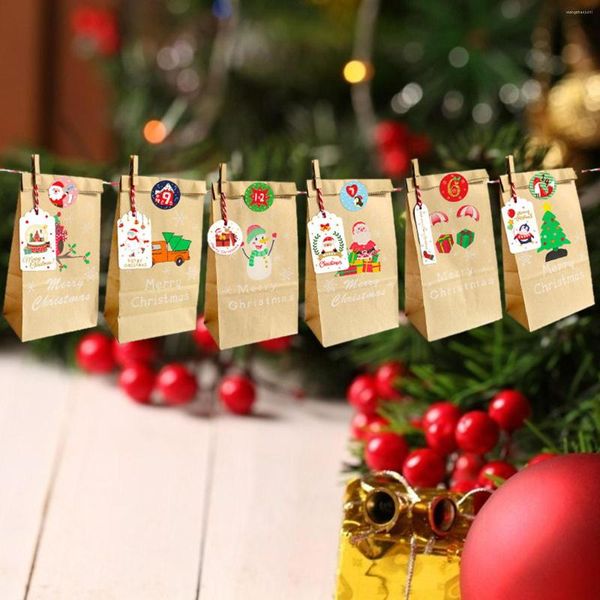 Confezione regalo Borsa natalizia con calendario dell'Avvento Custodia per imballaggio Adesivi natalizi Confezione di Babbo Natale per Candy Cookie Festival Bambini Bambini