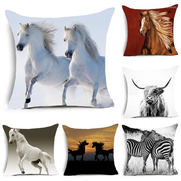 Cuscino Wild Horse Pos Tiro Copertura Decorativo Massaggiatore Cuscini Lino Zip Fai da te Decorazioni per la casa Regalo 