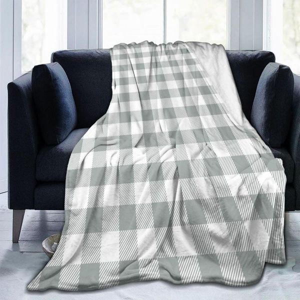 Одеяла мягкий теплый флисовый одеяло серого клетчатого зимнего дивана бросает 3 -й размер легкий механический промытый фланель