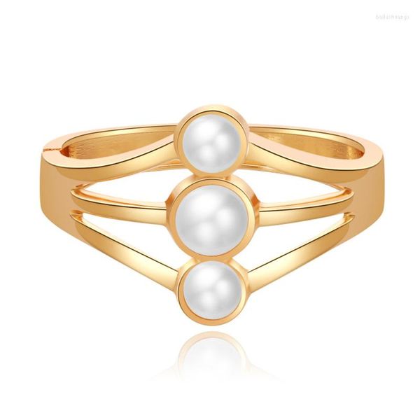 Bangle Geometry Gold Color Pearl Charm Cuff Simple Hollow Out Wide Metal Bracelets Bangles for Women Fashion Jewelry