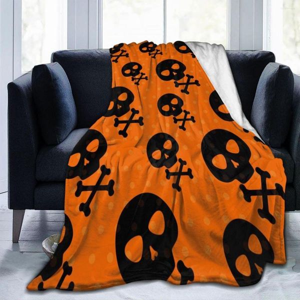 Coperte Morbida e calda coperta di flanella Teschi di Halloween Viaggio invernale portatile Divano letto sottile