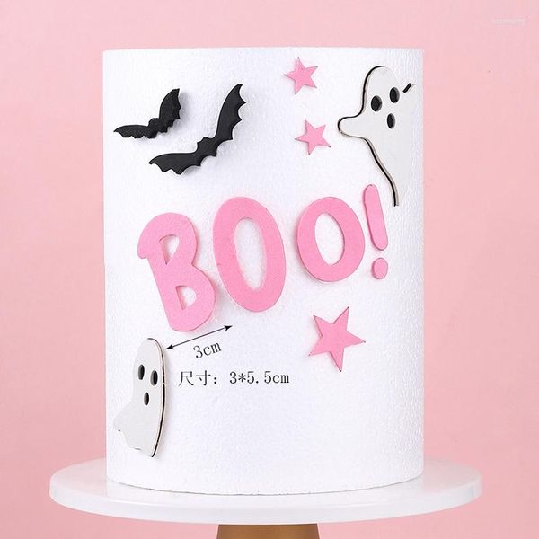 Supplimentos festivos papel rosa engraçado desenho animado Halloween Cake Topper Boo Ghost Bat sobremes