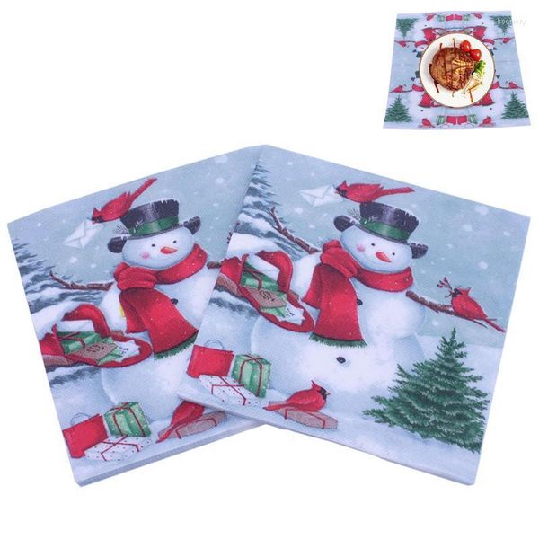 Tabela guardanapo papel de natal impresso 20 pcs macio 2 punhal de boneco de neve para jantar de jantar na mão sem perfume