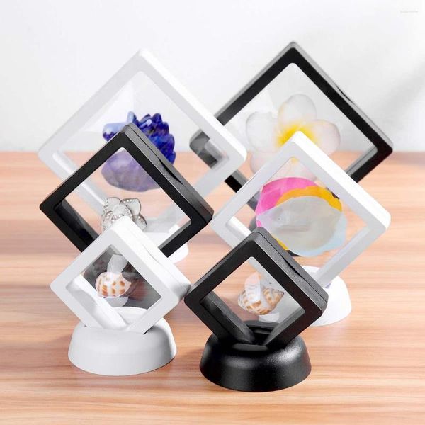 Schmuckbeutel Mode ABS Kunststoffgehäuse Quadrat 3D Po Schwimmender Spiegelrahmen Schwarz Weiß Münzbox Display Hochzeitsschrank