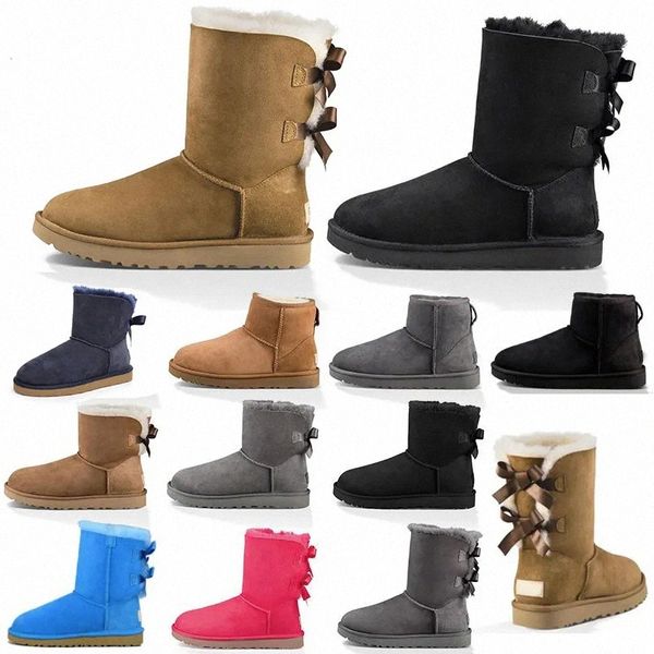 Frauen Mädchen Designer Schuhe Stiefel Outdoor Knöchel Schneestiefel Pelz Leder Kastanie Mitternachtsblau Schwarz Grau Plattform Winter Booties Sneakers Trainer 36-41 Y7yj #