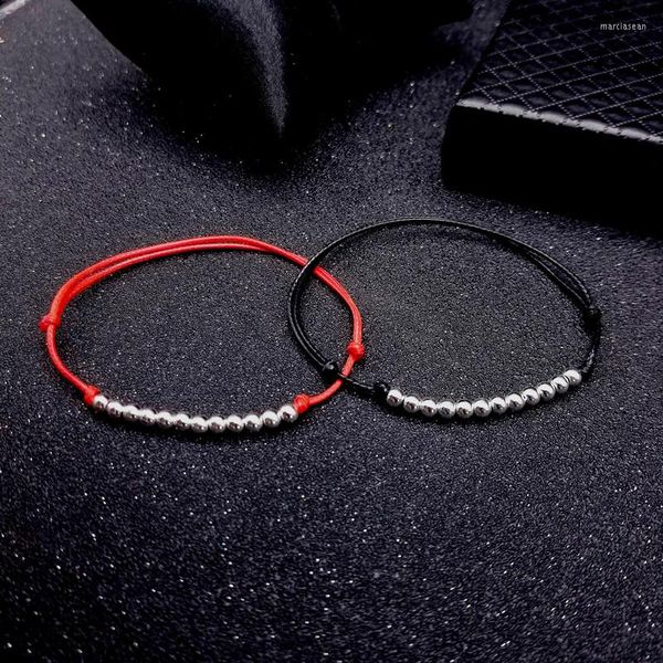 Fußkettchen Einfaches Paar Fußkettchen Silber 925 Perlenschmuck Herbst Knöchelarmband Weibliche Beinkette Rotes Seil Schwarz Handgewebt