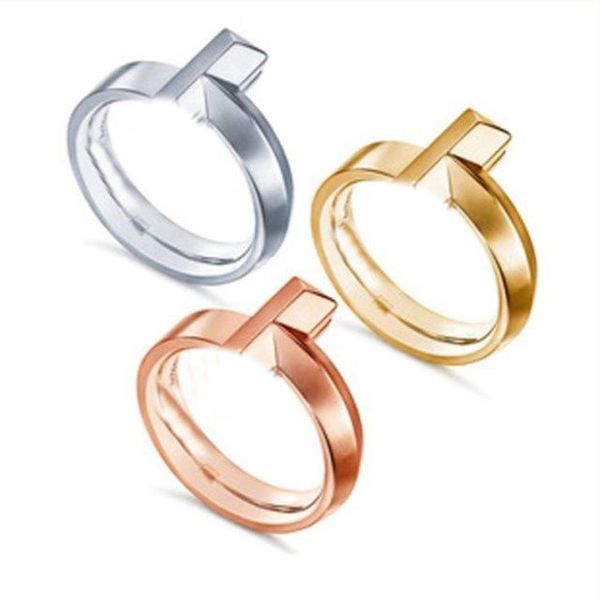 Mode Ringen Luxe designer ringenenkele T-vorm Band Ringen 925 Sterling Zilver Goud Rose Ring Klassieke Vrouw Sieraden voor liefde maat 6 7 8