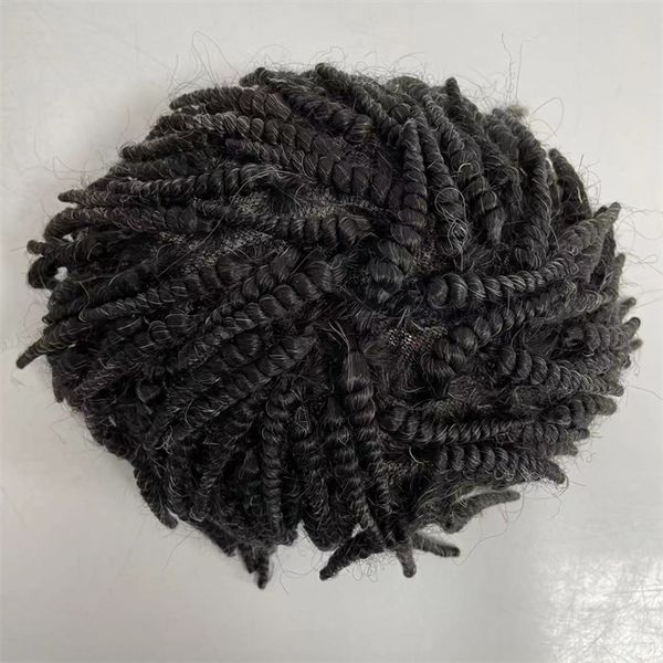 Sostituzione dei capelli umani vergini malesi 1bGrey Afro Braids Q6 Toupee Lace Front Unit for Men