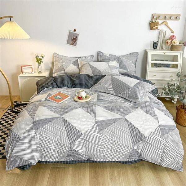 Set di biancheria da letto Ragazzi Ragazze Set Tessili per la casa in cotone lavato Stile semplice Copripiumino Lenzuolo Federa Lenzuola per letti per bambini per adulti