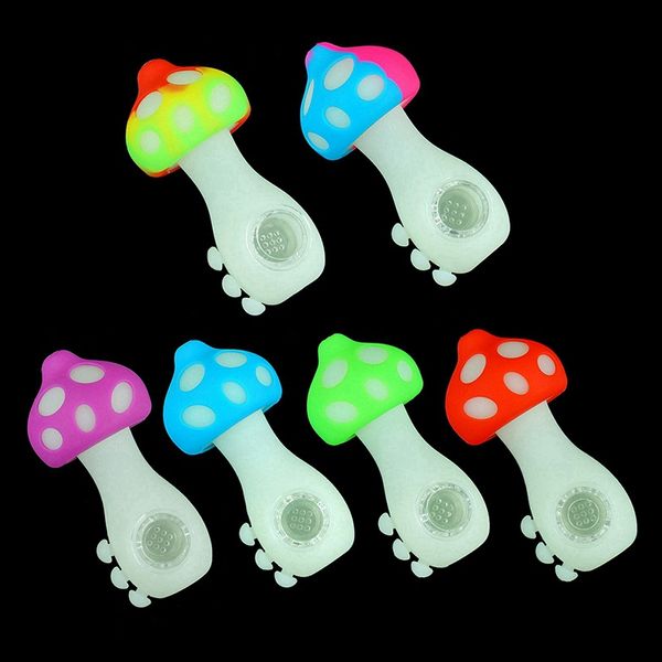 Tubi all'ingrosso Glow In Dark Tubi colorati a forma di fungo in silicone Herb Tobacco Oil Rigs Glass Porous Hole Filter Bowl Handpipes Smoking Cigarette Holder Tube