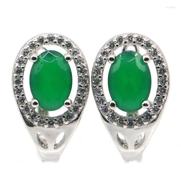 Brincos de garanhão 15x9mm clássico oval 2.8g Real Green Emerald CZ Presente para Mãe 925 Solid Sterling Silver