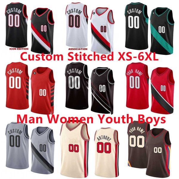 Individuell genähtes XS-6XL-Basketballtrikot mit 6 Patches Damian 0 Lillard 9 Jerami Grant 11 Josh Hart 6 Keon Johnson 1 Anfernee Simons 17 Shaedon Sharpe 34 Jabari Walker