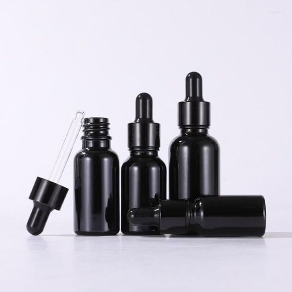 Vorratsflaschen 5 ml 10 ml 15 ml 30 ml 50 ml Schwarze Tropfflasche mit Glaspipette Leere ätherische Öle Kosmetikbehälter 10 Teile / los