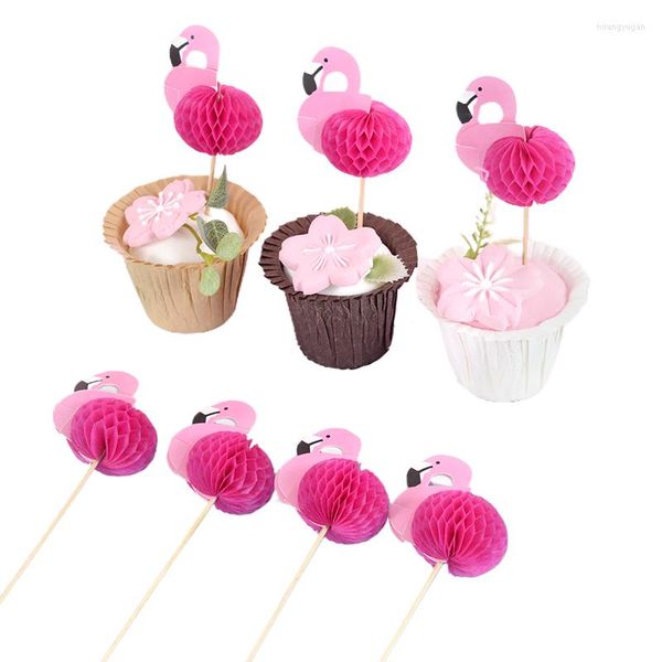 Festival Malzemeleri 20/40 PCS Pembe Flamingo Kek Toppers Meyve Çubuk Kek Dekorasyonu Düğün Doğum Günü Partisi Dekoru Yaz Hawaiian