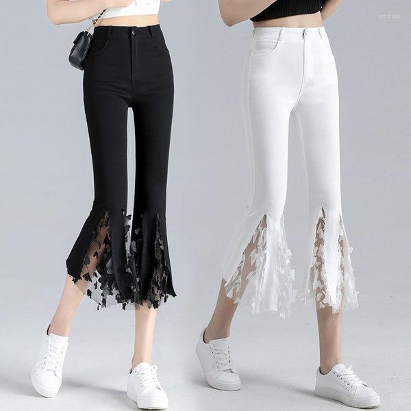 Calça feminina de moda coreana feminina calça feminina renda na cintura alta de rua elástica harajuku pantalones maj harajuku ca -cantalas majer