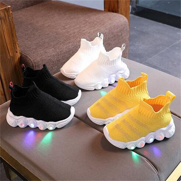 Crian￧as LED Sapatos brilhantes Baby Luminous Outdoor Boys Lighting Shoes Running Kids Sneakers de malha respir￡vel tamanho 21-30 GC1865