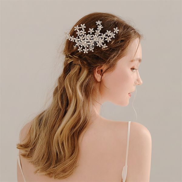 Düğün Gelin Kristal Rhinestone Saç Tomberi Çiçek Çiçek Çiçek Taç Tiara Başlığı Gümüş Partisi Balo Başı Süsleme Süslü Saç Takı