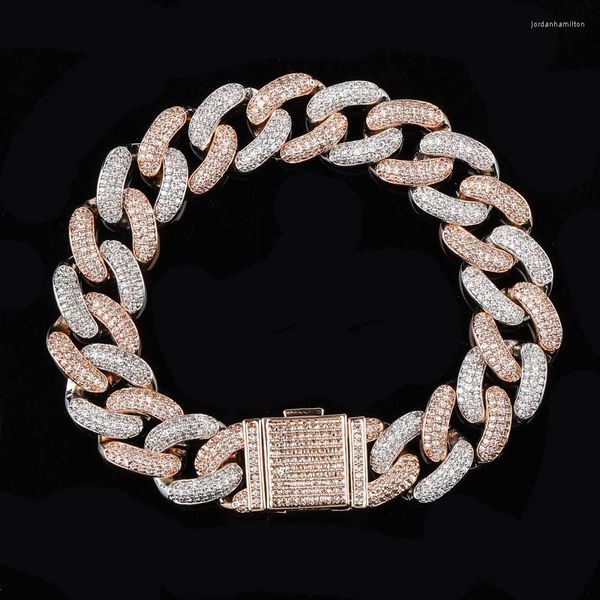 Braccialetti con ciondoli Est Lock Clasp 14Mm Miami Cuban Link Chain Iced Out Cubic Zirconia Bling Cz Bracciale uomo Hiphop Gioielli per donna