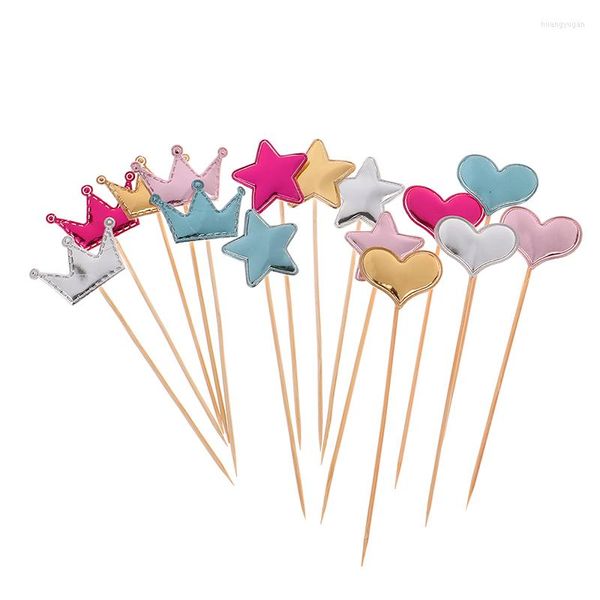 Abastecimento festivo 50pcs Estrela colorida Love Heart Crown Cake Topper Feliz aniversário Cupcake Kids Favors Party Home Decoration