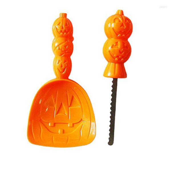 Set di stoviglie 2 pezzi Strumenti per intagliare la zucca Set di cucchiai per coltelli da bulino di Halloween Oggetti di scena decorativi per bambini
