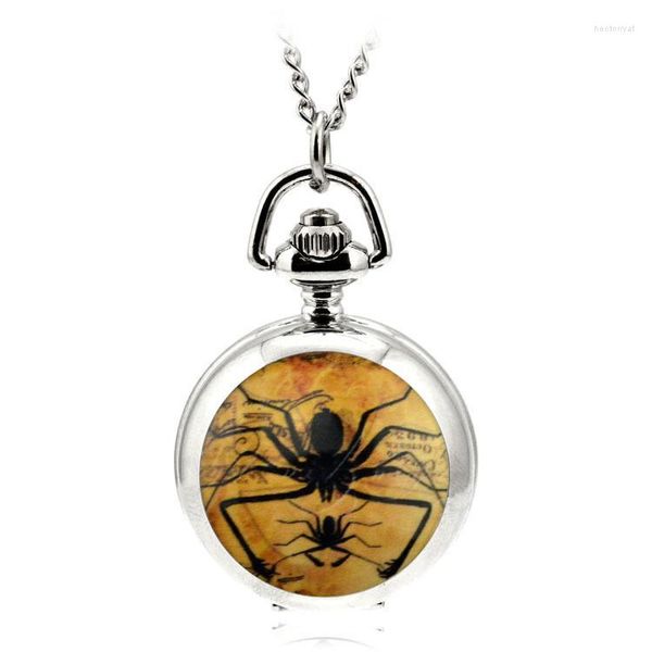 Orologi da taschino Moda Casual Argento Quarzo Fob Collana Ciondolo Relogio De Bolso Orologio da donna smaltato Spider Pattern Lady Gift