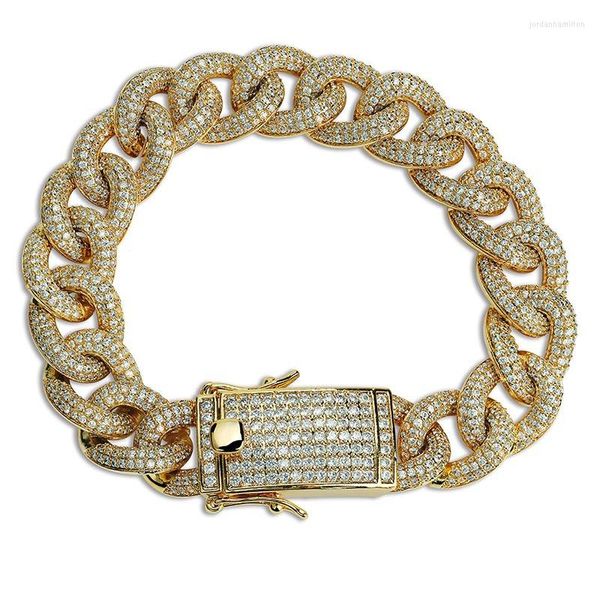 Bracelets de charme 13mm 13mm Icegued Cubic Zirconia Curb Link Cuban Bracelet Long BailL Mens Gold Silver Color Micro Pave Hip Hop Jóias