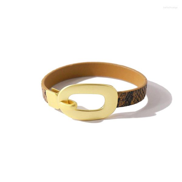 Bracciale di alta qualità in acciaio inossidabile color oro con chiusura semplice stile leopardo modello braccialetti in pelle PU per gioielli di moda da donna