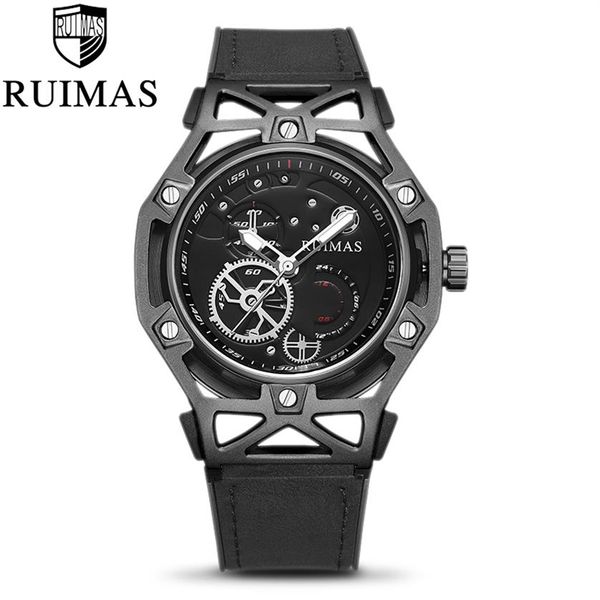 Ruimas Fashion Black Mens Dress Designer Luxo Militar Luminous Watches Leather Classic Watch Watch for Men2909