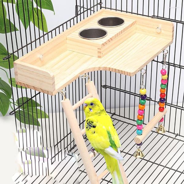 Andere Vogelbedarf Papageienspielplatz mit 2 Tassen Spielzeug Futterspender Schreibtisch Schaukel Klettern Hängeleiter Brücke Holz Nymphensittich Spielständer