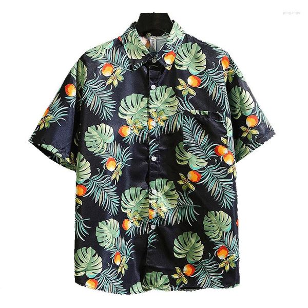 Мужские повседневные рубашки на гавайских тропических черепах листья листья отвороты с коротки