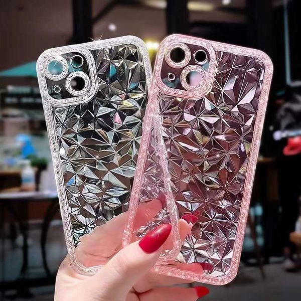 Bling Diamond Grain Soft Case TPU для iPhone 15 14 Pro Max 13 12 XR XS 8 7 плюс iPhone15 Fine Hole Clear Прозрачное прозрачное хрустальное блеск мобильный телефон задняя крышка кожа