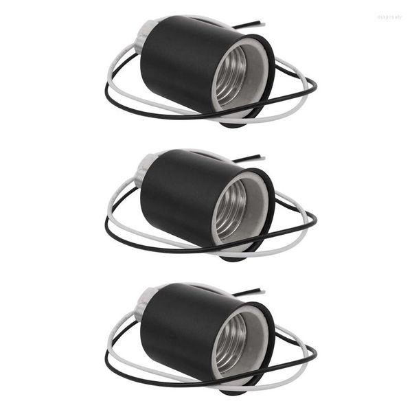 Lampenfassungen 3x E27 Keramikschraubsockel Runder LED-Glühbirnensockelhalter Adapter Metall mit Draht schwarz