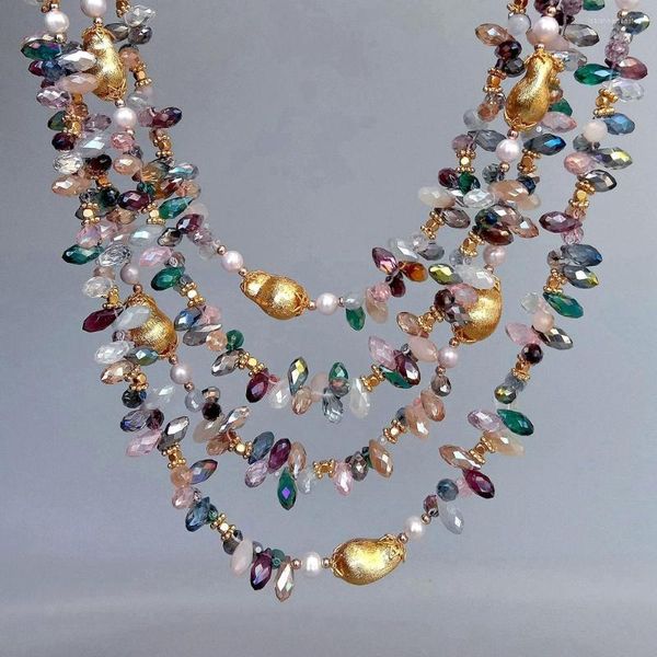 CHOKER Y.ing 4 Strands Multi Color Crystal Mrate Bead Bead White Gear