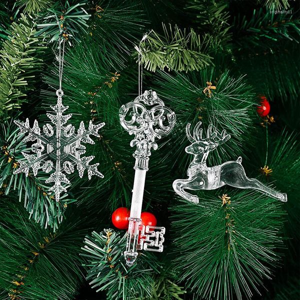 Decorações de Natal 4/6/12 PCs Snowflake Deer Ornamento Ornamento Tree Ornamentos de Acrílico Casa de Natal Transparente