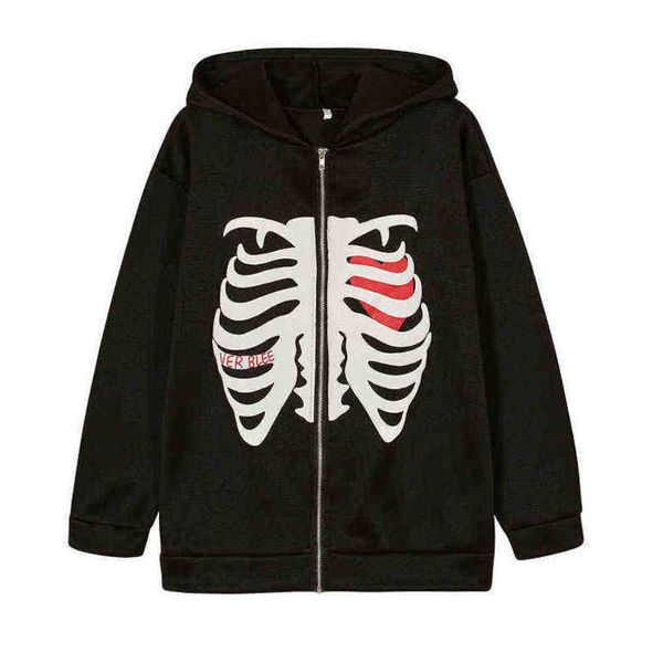 Y2K Harajuku Zip Up Männer Hoodie Koreanischen Stil Lose Skeleton Goth Grunge 2023 Langarm Kapuzenjacke Retro Schwarz Übergroßen Sweatshirt