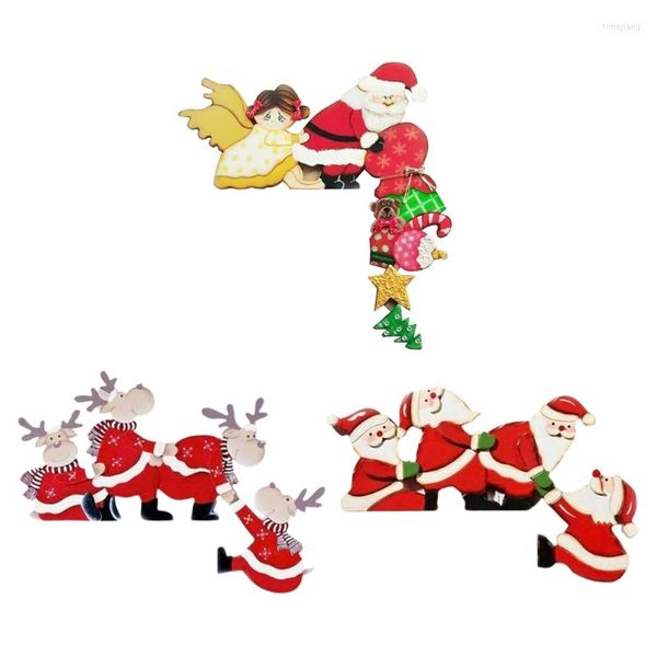 Decorações de Natal Decoração de porta Funny Wood Papai Noel Rena para Frames Ornamentos de Presente de Natal