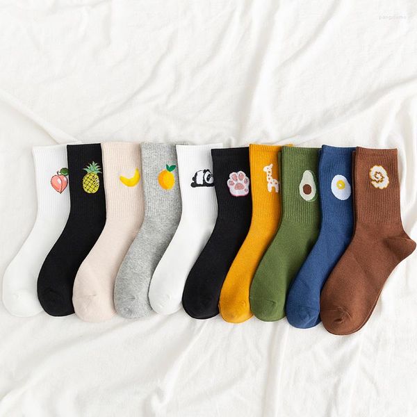 Erkek Çoraplar 5 Çift/Paket Unisex Komik Meyve Erkekler Harajuku Renkli Orta 100 Pamuk Kawaii Boyut 35-42
