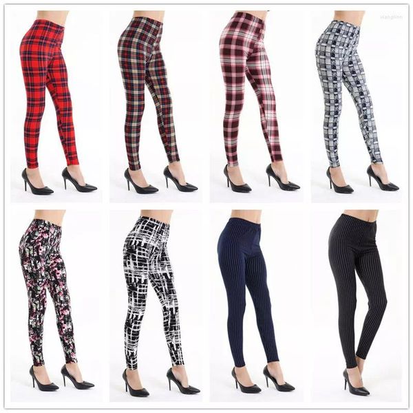 Frauen Leggings 2022 Weibliche Fitness Frauen Frühling Herbst Drucken Gestreifte Plaid Dame Sexy Dünne Bleistift Hosen Calzas Deportivas Bein