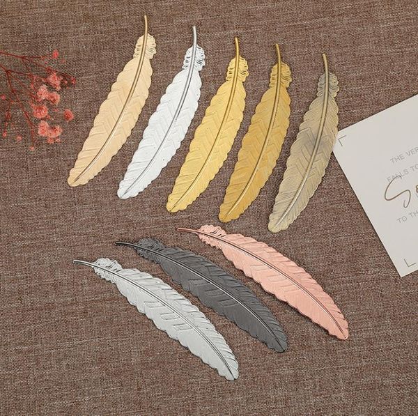 Fashion Metal Feather Bookmark Livro de documentos Mark Label Golden Silver Rose Gold Markmark Office Supplies SN578