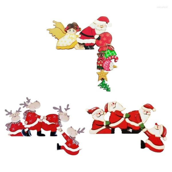 Decorações de Natal Decoração de porta Funny Wood Papai Noel Rena para Frames Ornamentos de Presente de Xmas de qualidade superior