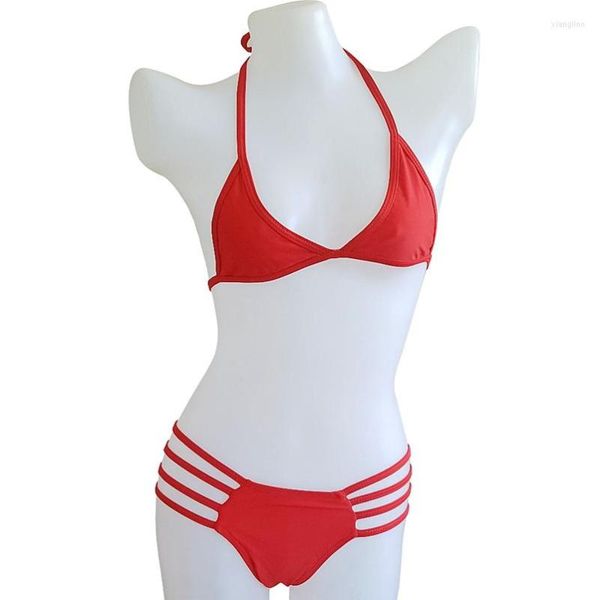 Damen Bademode Bikini Badeanzug Badeanzug Zweiteiliges Set Biquini ohne Brustrücken für Frauen Mädchen Dame Rot Schwarz DK52