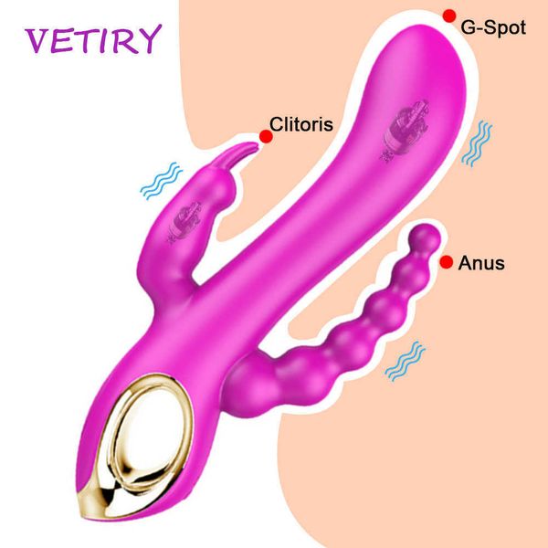 Beauty Items Leistungsstarker Dildo-Vibrator, G-Punkt-Massagegerät, Klitoris, Vagina, Analstimulator, weiblicher Masturbator, dreifache Vibration, sexy Spielzeug für Frauen