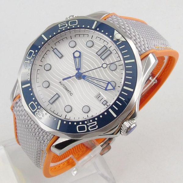 Armbanduhren Luxus 41mm mechanische Herrenuhr weißes Zifferblatt Saphirglas NH35 MIYOTA-Uhrwerk Gummiband Keramiklünette Datumsfunktion